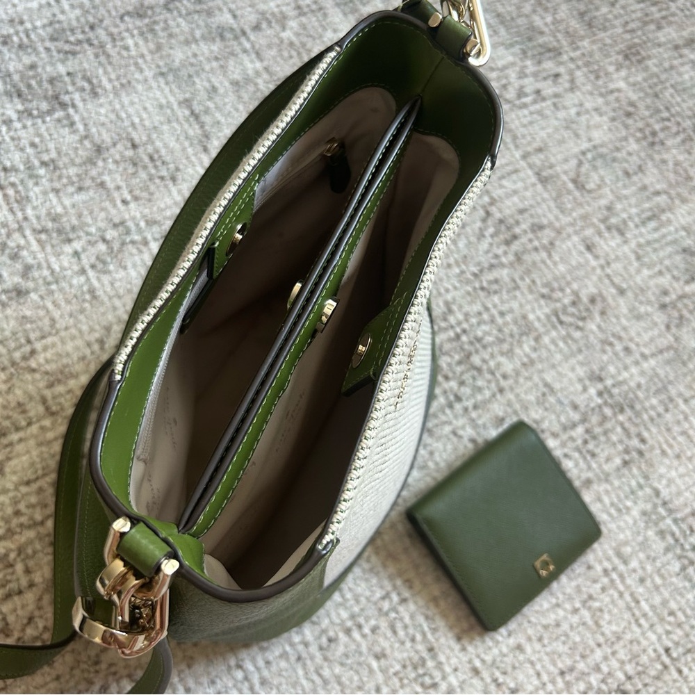 kate spade Olive Green and Cream Leather Shoulder Bag with Matching Wallet - Picture 8 of 9